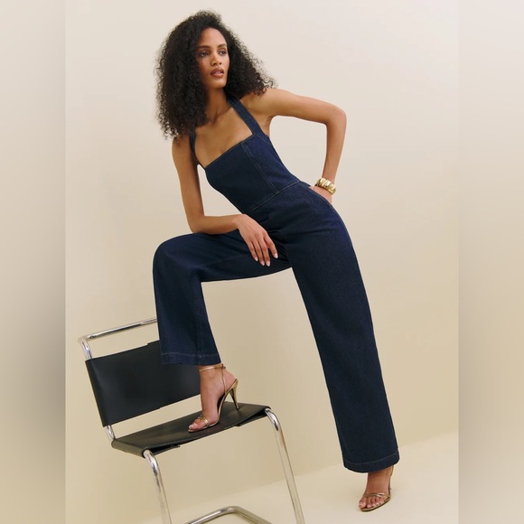 Reformation Danna Halter Denim Jumpsuit - Picture 3 of 4